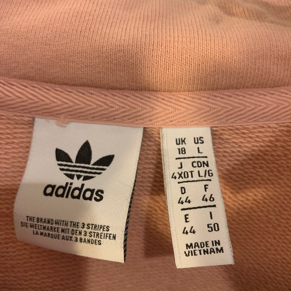 Adidas Women’s Large Cropped 3/4 Zip Sweatshirt pocket on Chest Peach/Apricot - Picture 4 of 6